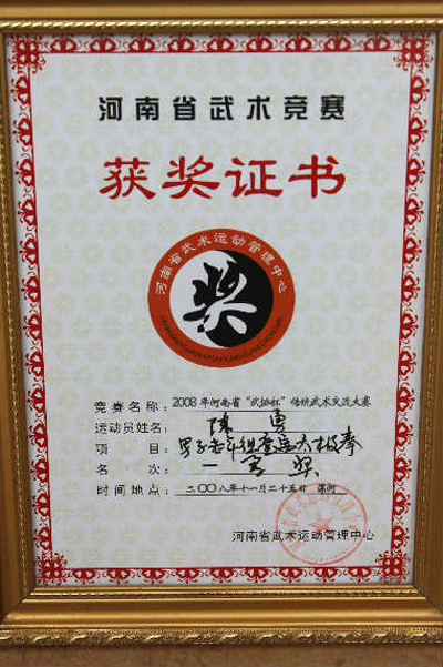 中华太极拳传承人证书